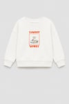 Erkek Çocuk Ekru Baskılı Pamuklu Sweatshirt ve Lacivert Damalı Eşofman Alt Üst Takım