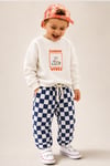 Erkek Çocuk Ekru Baskılı Pamuklu Sweatshirt ve Lacivert Damalı Eşofman Alt Üst Takım