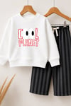 Erkek Çocuk Ekru Baskılı Sweatshirt ve Antrasit Eşofman Alt Üst Takım