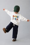 Erkek Çocuk Ekru Slogan Baskılı Sweatshirt ve Lacivert Çizgili Eşofman Alt Üst Takım