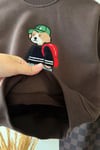 Erkek Çocuk Kahverengi Ayıcık Baskılı Pamuklu 3 İplik Kumaş Sweatshirt ve Damalı Eşofman Altüst Takım