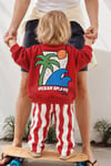 Erkek Çocuk Kırmızı Baskılı Pamuklu 3 İplik Sweatshirt ve Çizgili Eşofman Alt Üst Takım