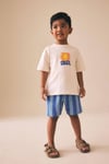 Erkek Çocuk Pamuklu Bisiklet Yaka Baskılı T-Shirt. ve Şort Alt Üst Takım