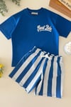 Erkek Çocuk Pamuklu Lacivert T-Shirt ve Çizgili Şort Alt Üst Takım