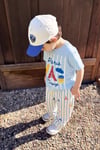Erkek Çocuk Pamuklu Mavi Paris Baskılı T-Shirt ve Çizgili Pantolon Alt Üst Takım