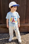 Erkek Çocuk Pamuklu Mavi Paris Baskılı T-Shirt ve Çizgili Pantolon Alt Üst Takım