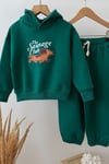 Erkek Çocuk Yeşil Kapüşonlu Köpek Baskılı Pamuklu Sweatshirt ve Yeşil Eşofman Alt Üst Takım