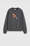 Kadın Premium Kumaş 3 İplik Şardonlu At Baskılı Sweatshirt