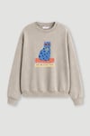 Kadın Premium Kumaş 3 İplik Şardonlu Kedi Baskılı Sweatshirt