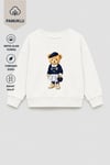 Kız Çocuk 3 İplik Kumaş Pamuklu Ayıcık Baskılı Sweatshirt