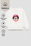Kız Çocuk 3 İplik Kumaş Pamuklu Frida Baskılı Sweatshirt