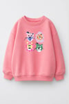 Kız Çocuk 3 İplik Kumaş Pamuklu Hayvan Baskılı Sweatshirt