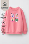 Kız Çocuk 3 İplik Kumaş Pamuklu Hayvan Baskılı Sweatshirt