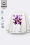 Kız Çocuk 3 İplik Kumaş Pamuklu K-Pop Baskılı Sweatshirt