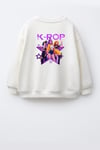 Kız Çocuk 3 İplik Kumaş Pamuklu K-Pop Baskılı Sweatshirt