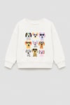 Kız Çocuk 3 İplik Kumaş Pamuklu Köpek Baskılı Sweatshirt