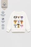 Kız Çocuk 3 İplik Kumaş Pamuklu Köpek Baskılı Sweatshirt