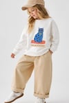 Kız Çocuk 3 İplik Kumaş Pamuklu Mavi Kedi Baskılı Sweatshirt