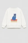 Kız Çocuk 3 İplik Kumaş Pamuklu Mavi Kedi Baskılı Sweatshirt