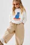 Kız Çocuk 3 İplik Kumaş Pamuklu Mavi Kedi Baskılı Sweatshirt