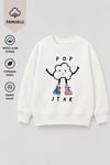 Kız Çocuk 3 İplik Kumaş  Pamuklu Popcorn Baskılı Sweatshirt