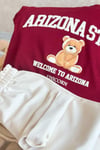 Kız Çocuk Pamuklu Ayıcık Baskılı Bordo T-Shirt ve Ekru Eşofman 2'li Takım