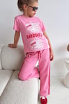 Kız Çocuk Pamuklu Pembe Baskılı T-Shirt ve Eşofman Alt Üst Takım