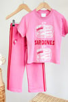 Kız Çocuk Pamuklu Pembe Baskılı T-Shirt ve Eşofman Alt Üst Takım