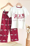 Kız Çocuk Pamuklu Tırtıl Baskılı T-Shirt ve Bordo Baskılı Eşofman Alt Üst Takım
