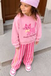 Kız Çocuk Pembe Kedi Baskılı Sweatshirt ve Pembe Çizgili Eşofman Alt Üst Takım