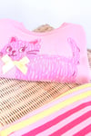 Kız Çocuk Pembe Kedi Baskılı Sweatshirt ve Pembe Çizgili Eşofman Alt Üst Takım
