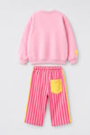 Kız Çocuk Pembe Kedi Baskılı Sweatshirt ve Pembe Çizgili Eşofman Alt Üst Takım