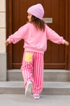Kız Çocuk Pembe Kedi Baskılı Sweatshirt ve Pembe Çizgili Eşofman Alt Üst Takım