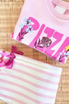 Kız Çocuk Pembe Pizza Yazılı Pamuklu Sweatshirt ve Pembe Çizgili Kanvas Pantolonlu Alt Üst Takım