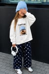 Unisex Çocuk 3 İplik Kumaş Köpek Baskılı Pamuklu Sweatshirt