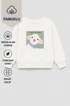 Unisex Çocuk 3 İplik Kumaş Pamuklu Kuzu Kulağı Baskılı Sweatshirt