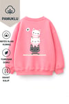 Unisex Çocuk 3 İplik Kumaş  Pamuklu Sırtı Kedi Baskılı Sweatshirt