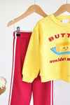 Unisex Çocuk Baskılı Sarı Sweatshirt ve Kırmızı Eşofman Alt Üst Takım