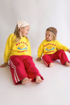 Unisex Çocuk Baskılı Sarı Sweatshirt ve Kırmızı Eşofman Alt Üst Takım