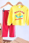 Unisex Çocuk Baskılı Sarı Sweatshirt ve Kırmızı Eşofman Alt Üst Takım