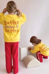 Unisex Çocuk Baskılı Sarı Sweatshirt ve Kırmızı Eşofman Alt Üst Takım