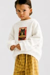 Unisex Çocuk Beyaz Kedi Baskılı Pamuklu Sweatshirt