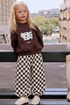 Unisex Çocuk İnek Baskılı Kahverengi Sweatshirt ve Dama Baskılı Eşofman Takım