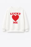 Unisex Çocuk Kalp Baskılı 3 İplik Kumaş Pamuklu Sweatshirt