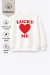 Unisex Çocuk Kalp Baskılı 3 İplik Kumaş Pamuklu Sweatshirt
