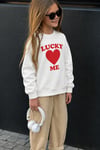 Unisex Çocuk Kalp Baskılı 3 İplik Kumaş Pamuklu Sweatshirt