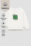 Unisex Çocuk Kurbağa Baskılı 3 İplik Kumaş Pamuklu Sweatshirt