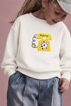 Unisex Çocuk Telefon Baskılı 3 İplik Kumaş Pamuklu Sweatshirt