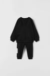 Unisex Siyah Basic Baskılı 3 İplik Kumaş Eşofman Altüst Takım