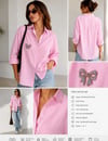  Taş Aksesuarlı Tencel   Pembe Oversıze Gömlek 